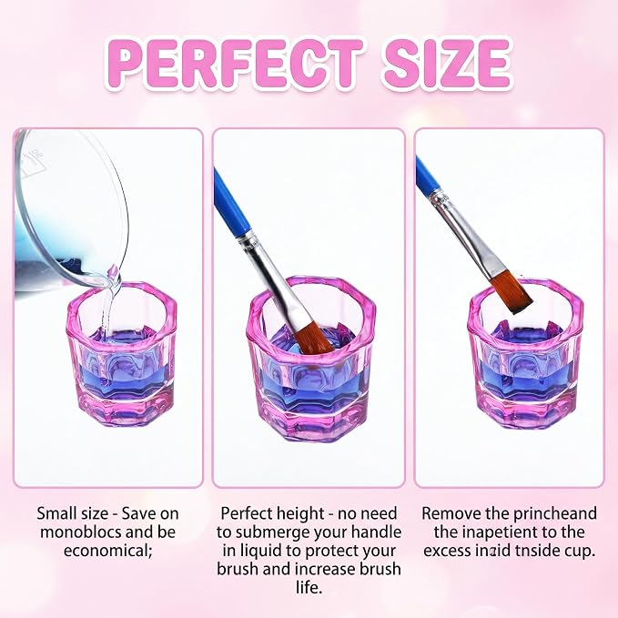 2 Pack Dapping Dish for Nails, Glass Crystal Monomer Dish, Glass Nail Brushes Cup for Art Acrylic Liquid Manicure Care Tools (Pink and Blue) miniatura 3