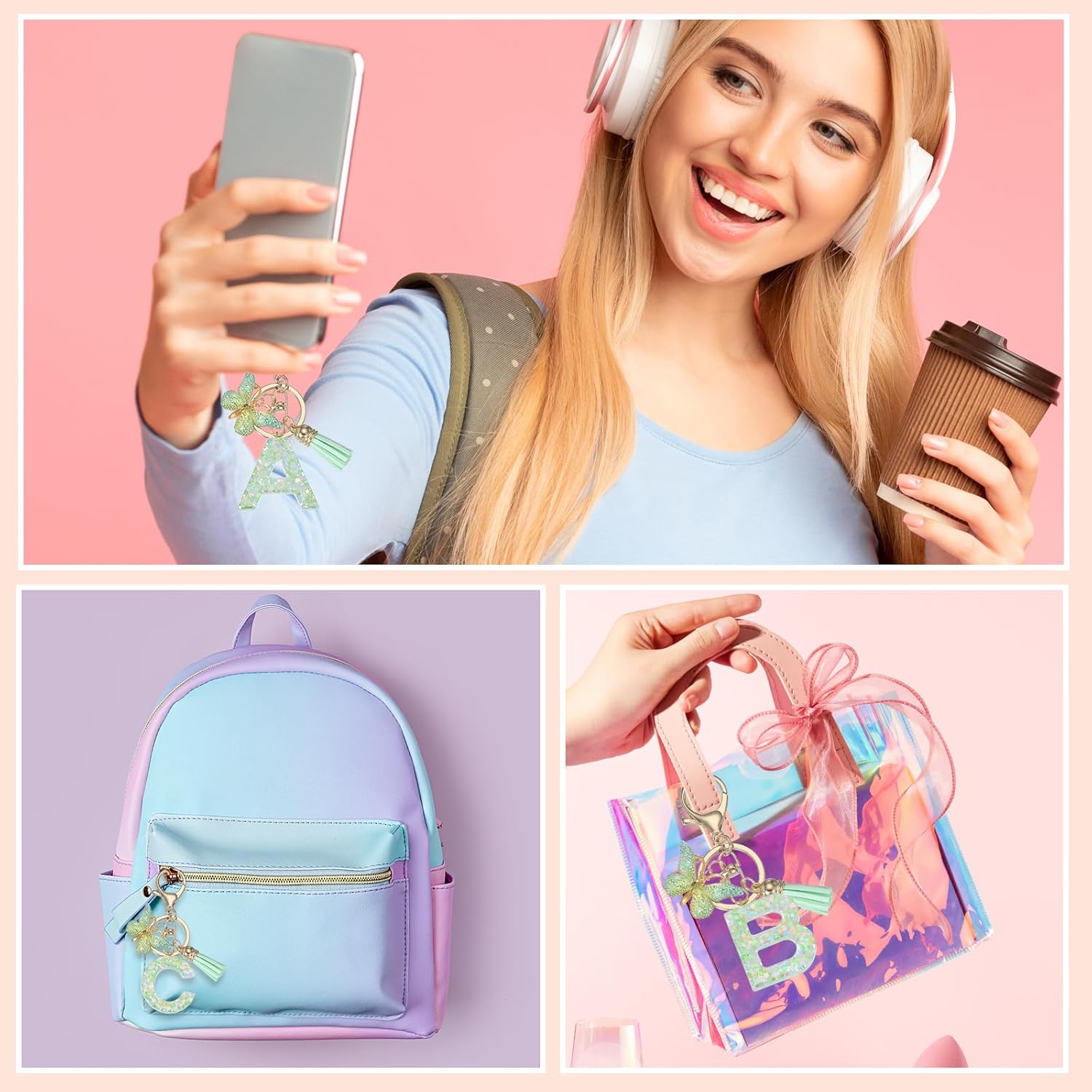 PATIKIL Alphabet Initial Letter Keychain, Resin Cute Keychains with Tassel Butterfly Letter J Pendant Charm for Women Key Purse Handbag Bag Accessories, Green - Image 6