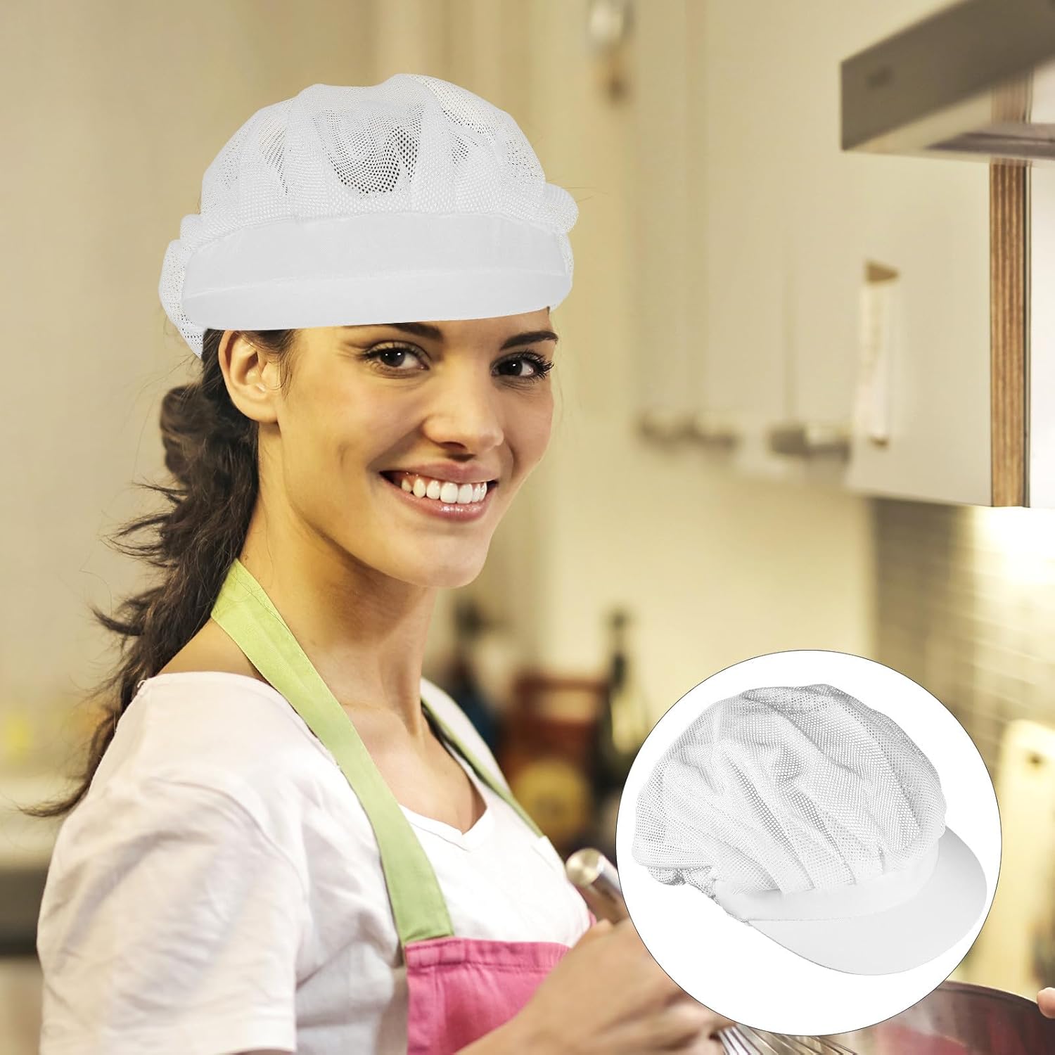 Mesh Chef Hat Elastic Breathable Cooking Cap for Restaurant Kitchen, White Dustproof Food Service Hat for Men and Women,