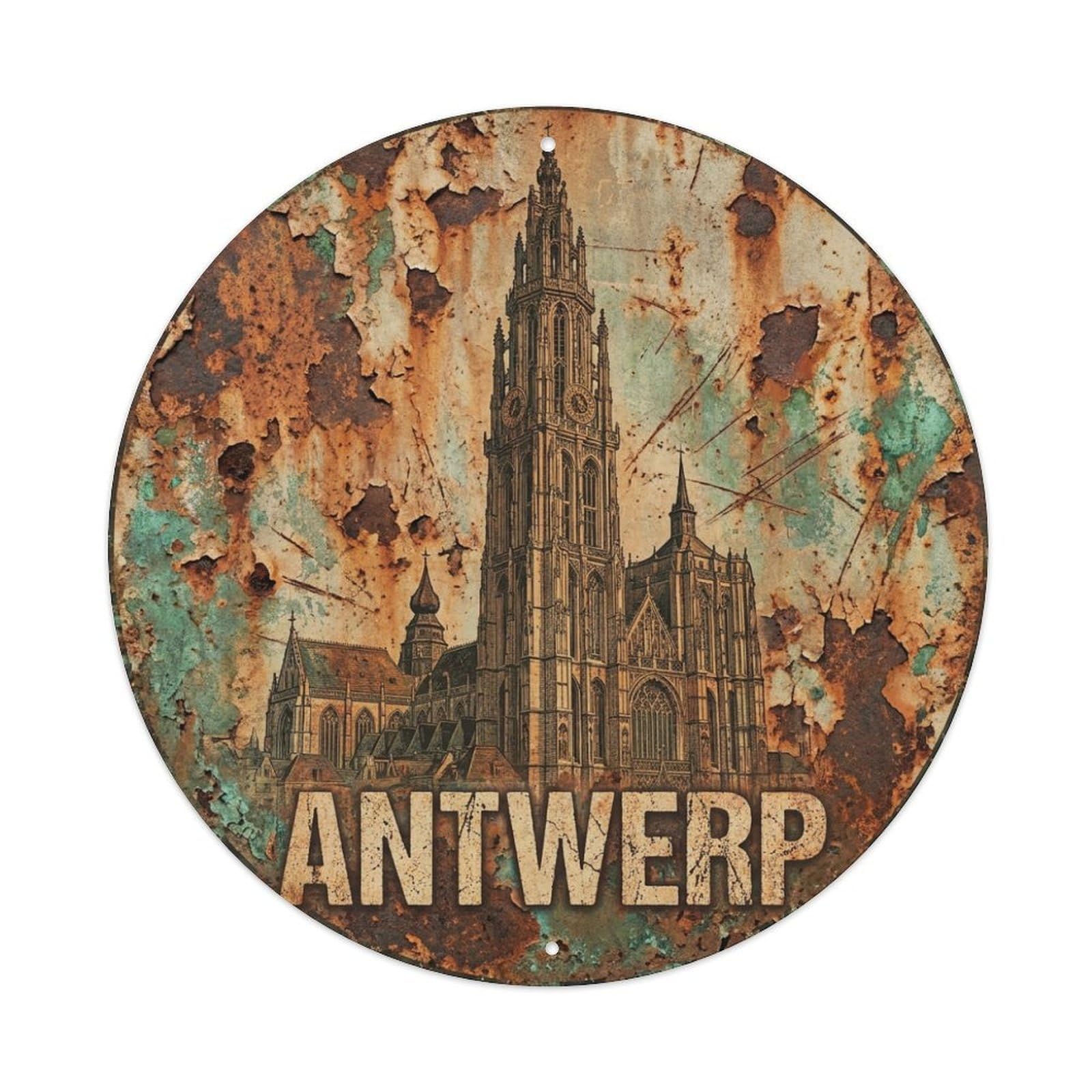 Galvaxio Style Belgium Retro Travel Antwerp Metal Tin Sign