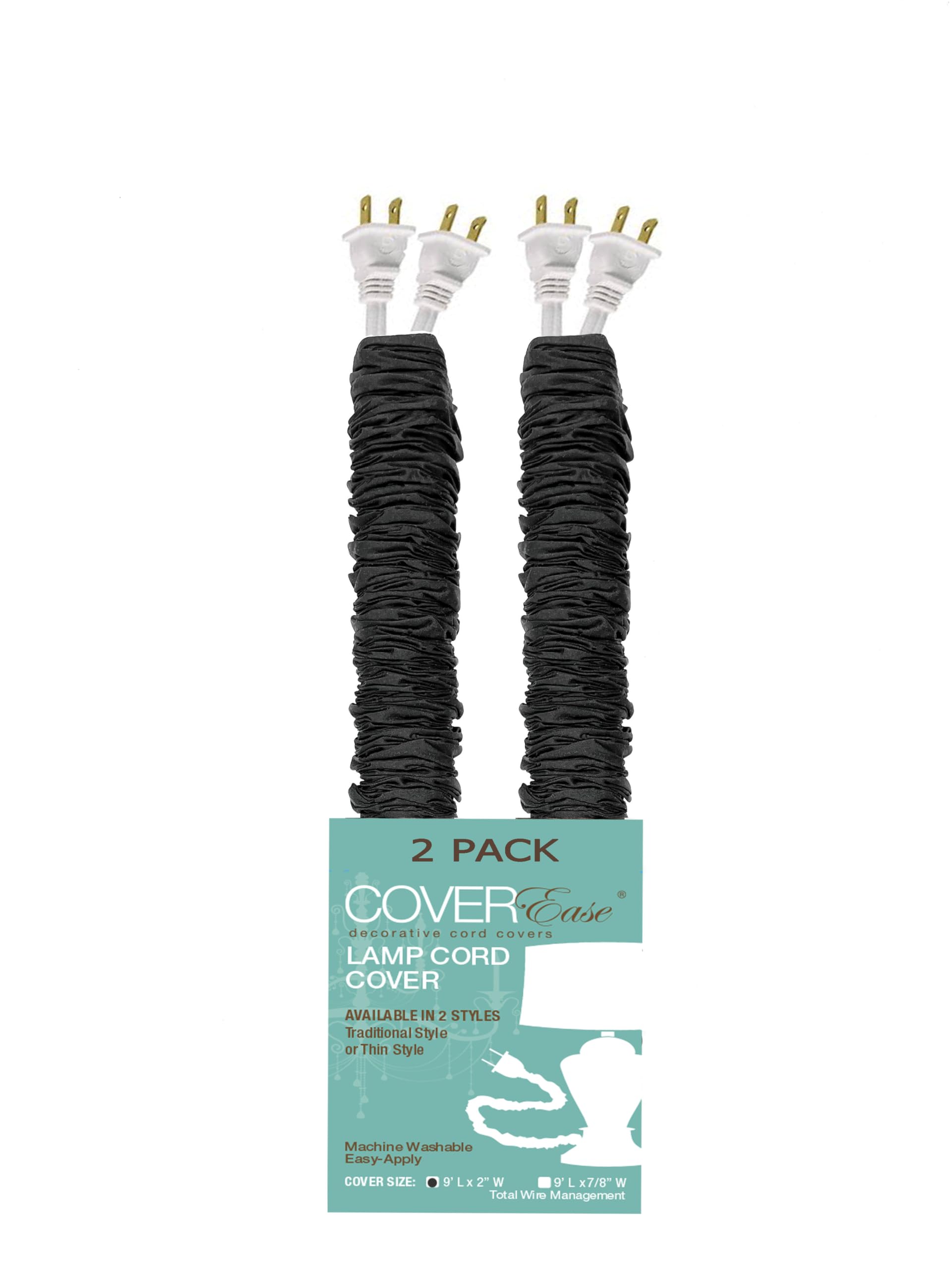 Black/Night COVEREase Cord Cover 9 ft Faux Silk Fabric Lamp Cord Cover - Cable Sleeve, Wire Cover, Cord Hider for Cable Management for Electrical Lighting Fixtures (2 Pack)