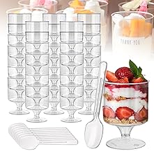 100Pack Mini Dessert Cups with Spoons, 160ml Plastic Round Dessert Cups, Clear Parfait Appetizer Cup Reusable Serving Bowl for Dessert Pudding Mousse