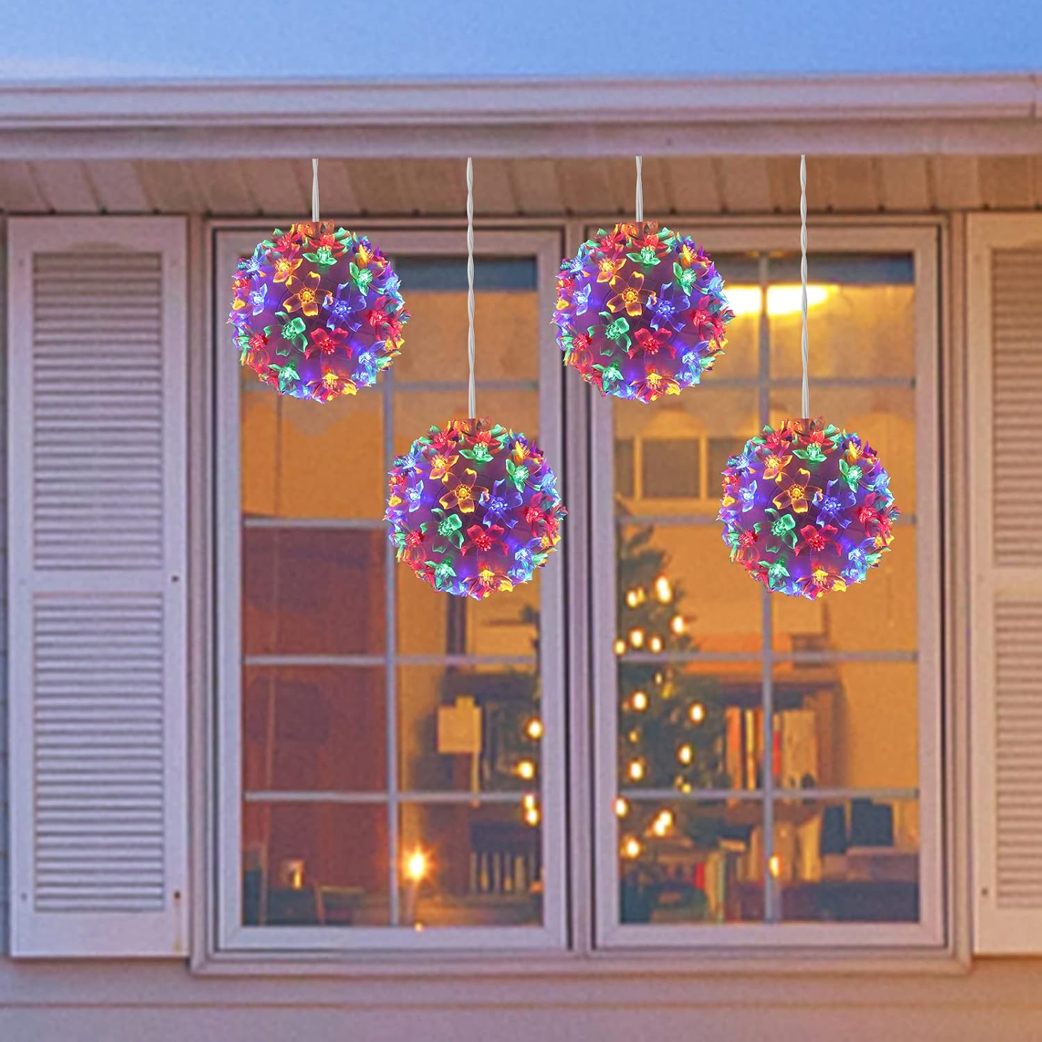 LAMPHOME 4.2" 50 LED X 4 PCS Sphere, Lighted Ball Hanging Ornamentwith 11-Functions, Multi-Color Holiday Decoration(4PK)