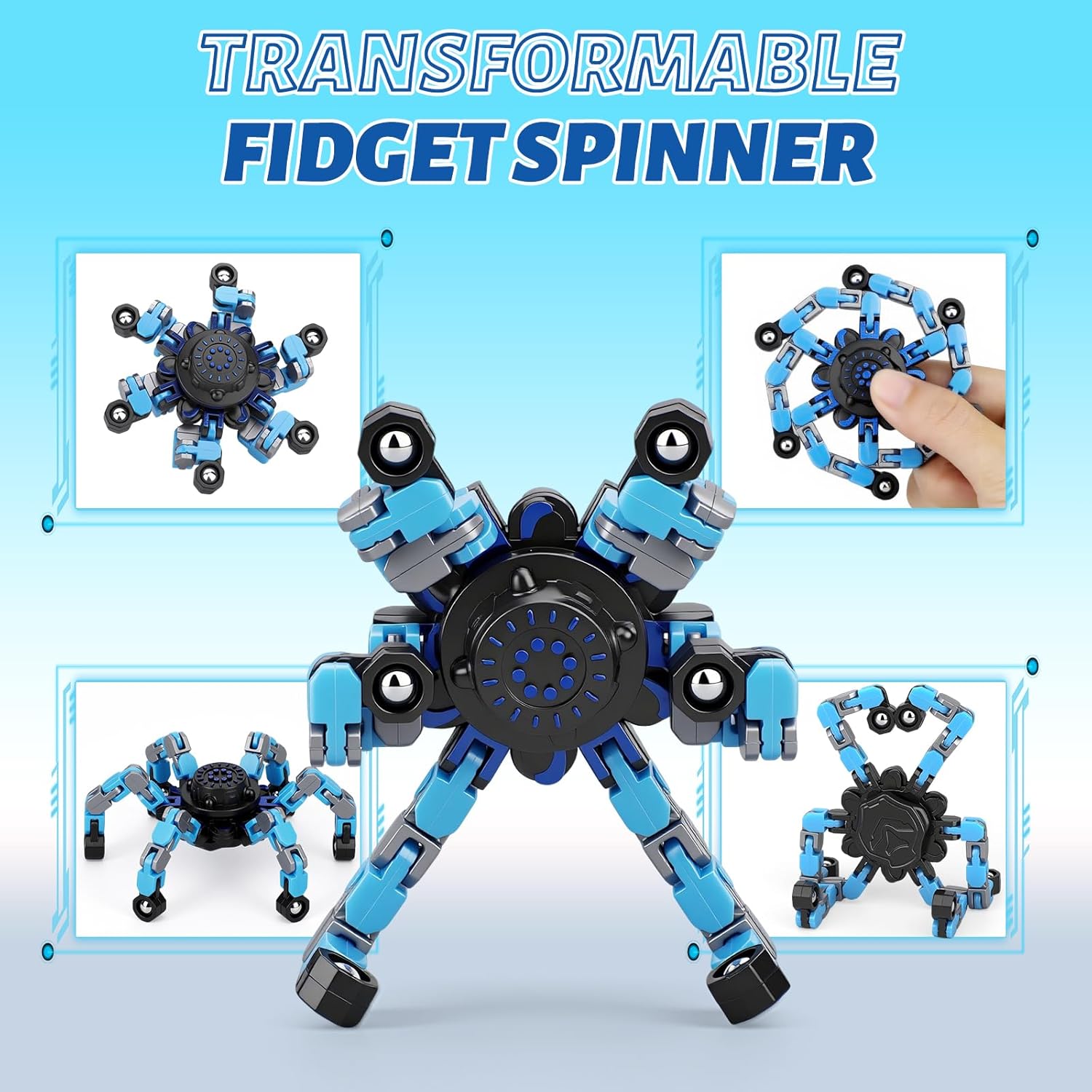 5 Pcs Fidget Toys Adults & Teen Metal Cube Spinner Figit Chain Ring Cool Gadgets Fidgeting Pad Keyboard Office Desk Toy Stress Relief Sensory Items for Autism ADHD Anxiety Stocking Stuffers Boys Men