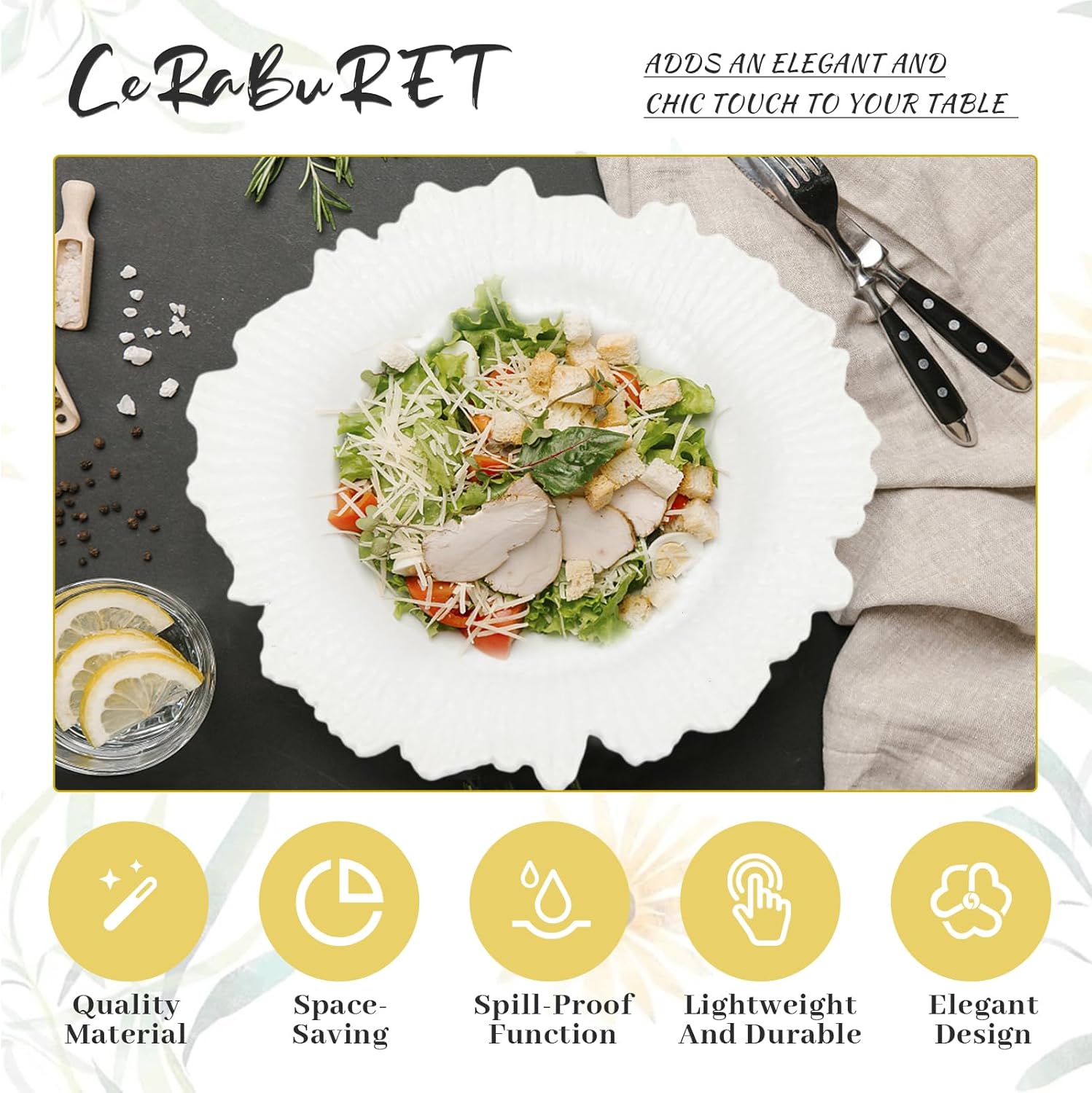 24 Pack Charger Plates, 12.6" Round Plastic Reef Plate Chargers with Flora Reef Design for Dinner Plates, Wedding, Party Elegant Decoration Place mats (White)