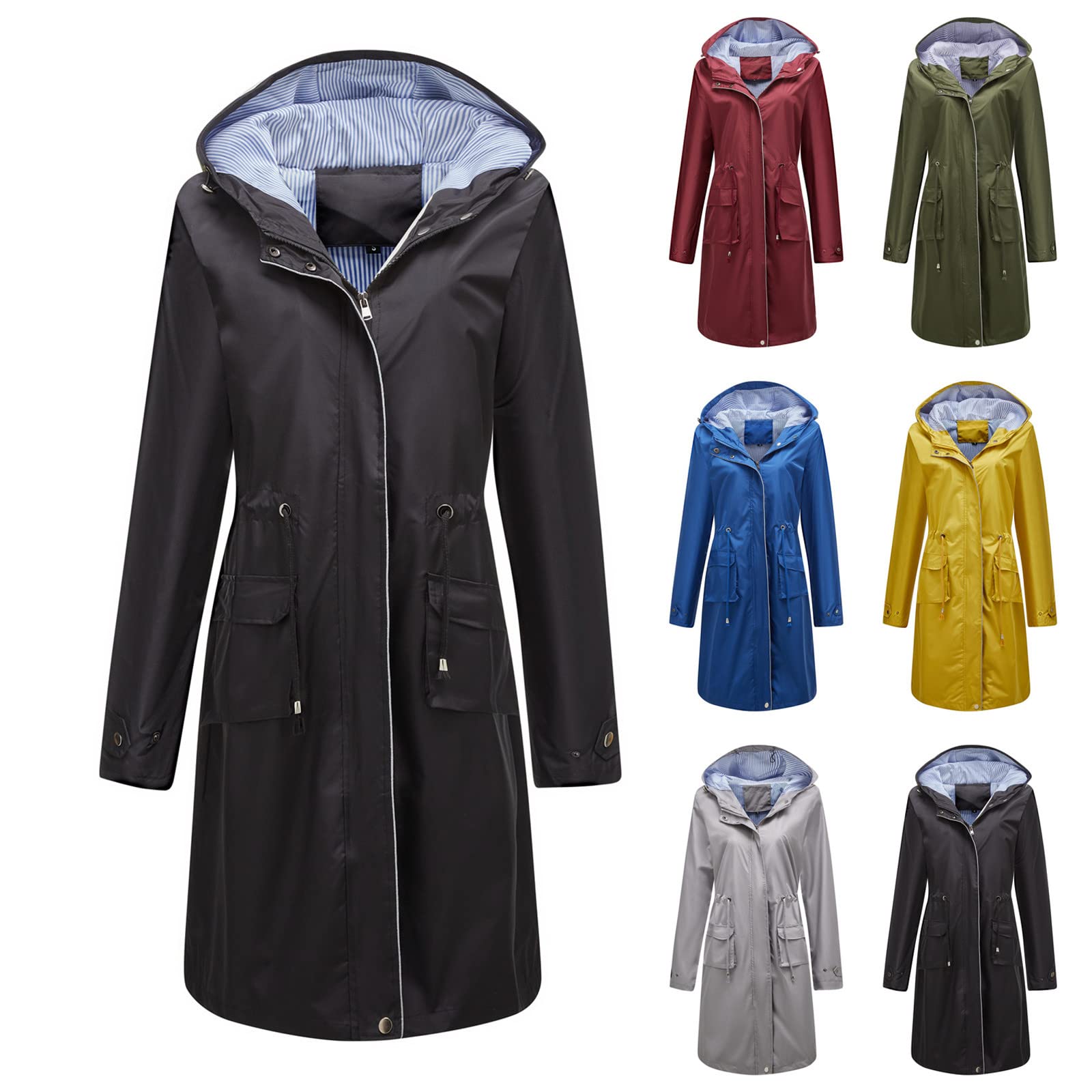 Veste de pluie pour femme - Imperméable et respirante - Veste softshell élégante - Couleur unie - Veste de pluie légère - Grandes tailles - Longue veste de transition avec capuche - Veste