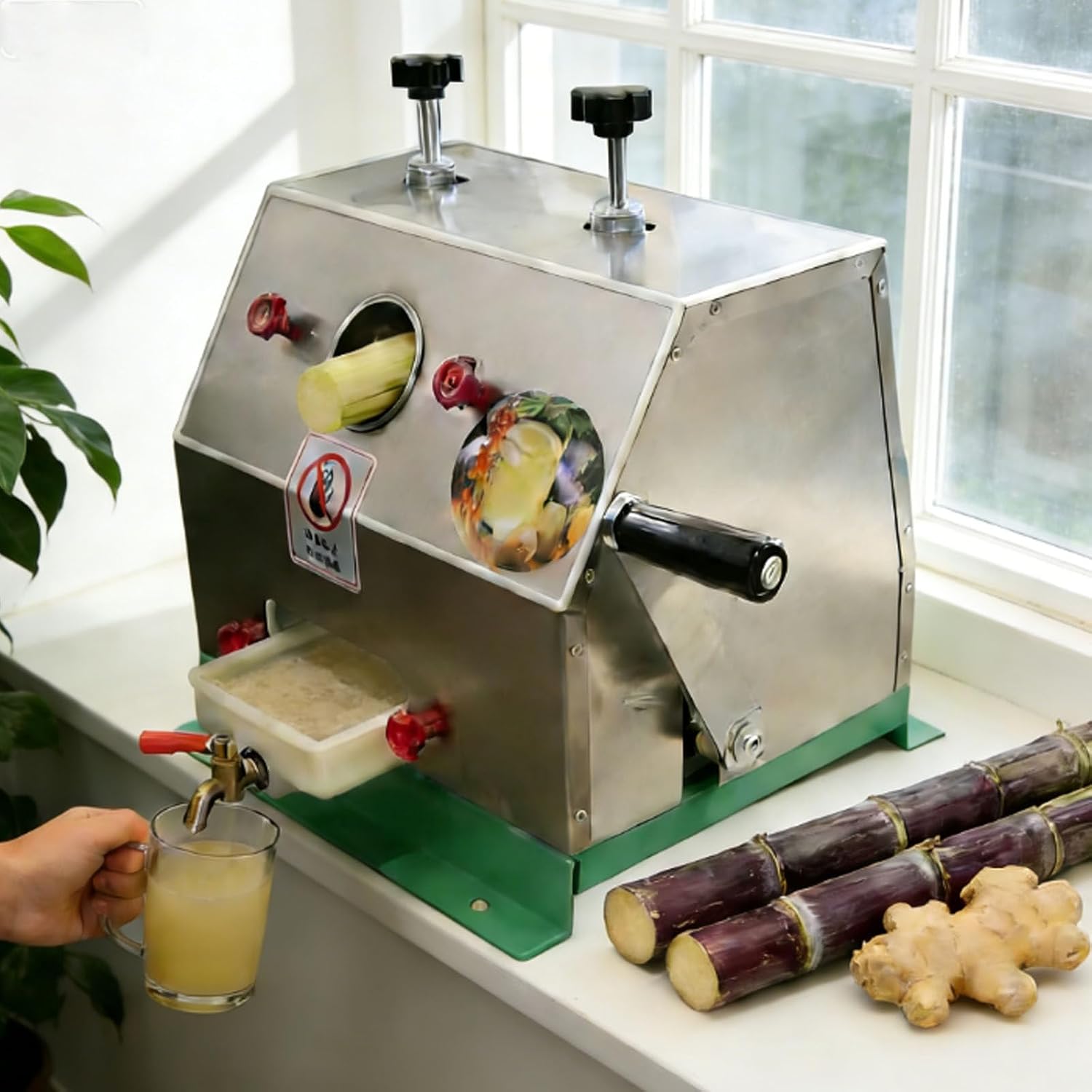 Heavy-Duty Sugarcane Juice Pressing Extractor   Commercial Manual Sugar Cane Juicer Machine For Whole Unpeeled Stalks & Ginger, Stainless Steel Sugar Cane Squeezer 150kg/H