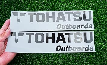 Set of 2 Vinyl Tohatsu Outboards Decals Sticker Marine Grade Motor Cowl Cowling Boat 12 inch Black