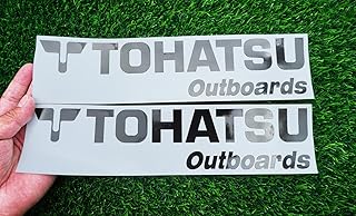 Set of 2 Vinyl Tohatsu Outboards Decals Sticker Marine Grade Motor Cowl Cowling Boat 12 inch (Black)