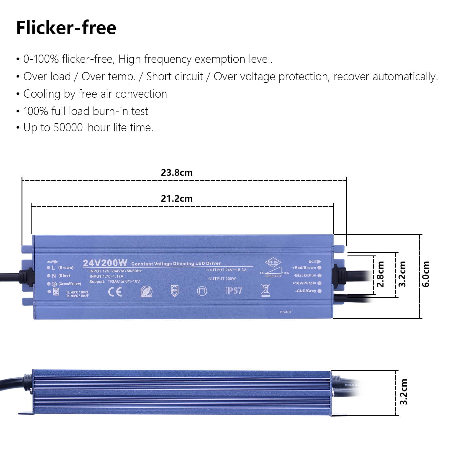 BENLUN Transformador 220V a 24V, 8,5A 200W LED Dimming Driver, IP67 Impermeable Exterior Fuente de Alimentacion, CA 200V-240V a CC 24V Voltaje Constante para LED Power Supply