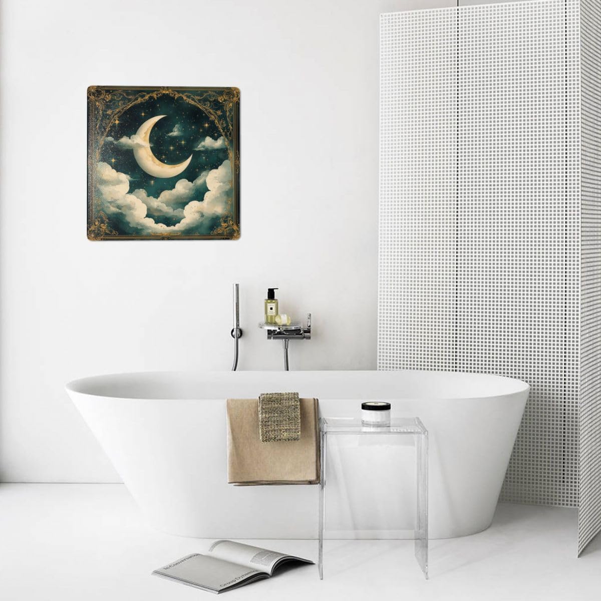 Vintage Golden Framed Crescent Moon Starry Sky Tin Metal Sign – 8x8 Inch Tin Metal Plaque Decor, For Bedrooms, Lunar Nooks Gifts For Lunar Admirers & Cosmic Devotees image 5