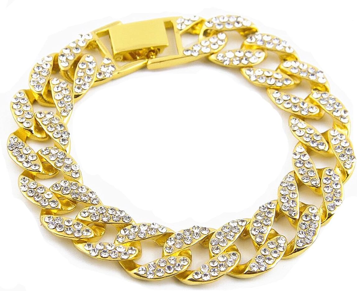 Miami Cuban Link Cz 15mm Full Stone Iced-out Gold Plated Hip Hop 8" Inch Bracelet