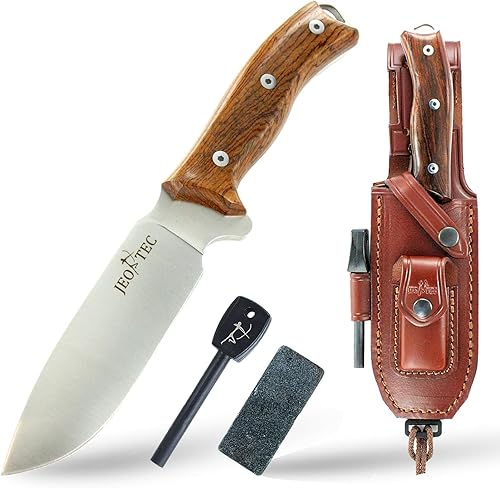 JEO-TEC N7 Bushcraft Survival Full Tang Cuchillo de caza de hoja fija para acampar al aire libre con funda Kydex horizontal vertical Carry BÖHLER