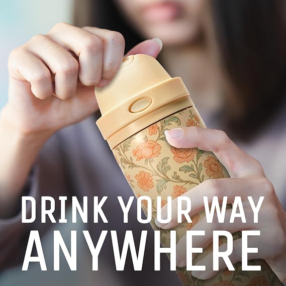 MAYIM Pop-Flip Sip — 26oz Water Bottle with Flip Straw & Chug Lid | 2-Way Drinking System | Click-Lock Handle | Raised 5D Print | Vacuum Insulated (Peach Blossom)
