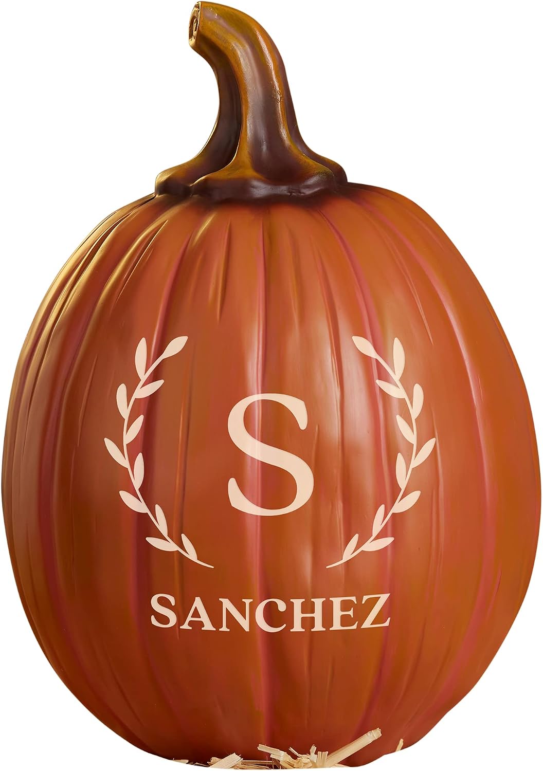 Personalization Universe Laurel Initial Personalized Monogram Pumpkin - Handcrafted Resin Fall Halloween Decor for Home, Indoor, Outdoor, Thanksgiving, Fall Wedding, Autumn Decorations – Large Orange