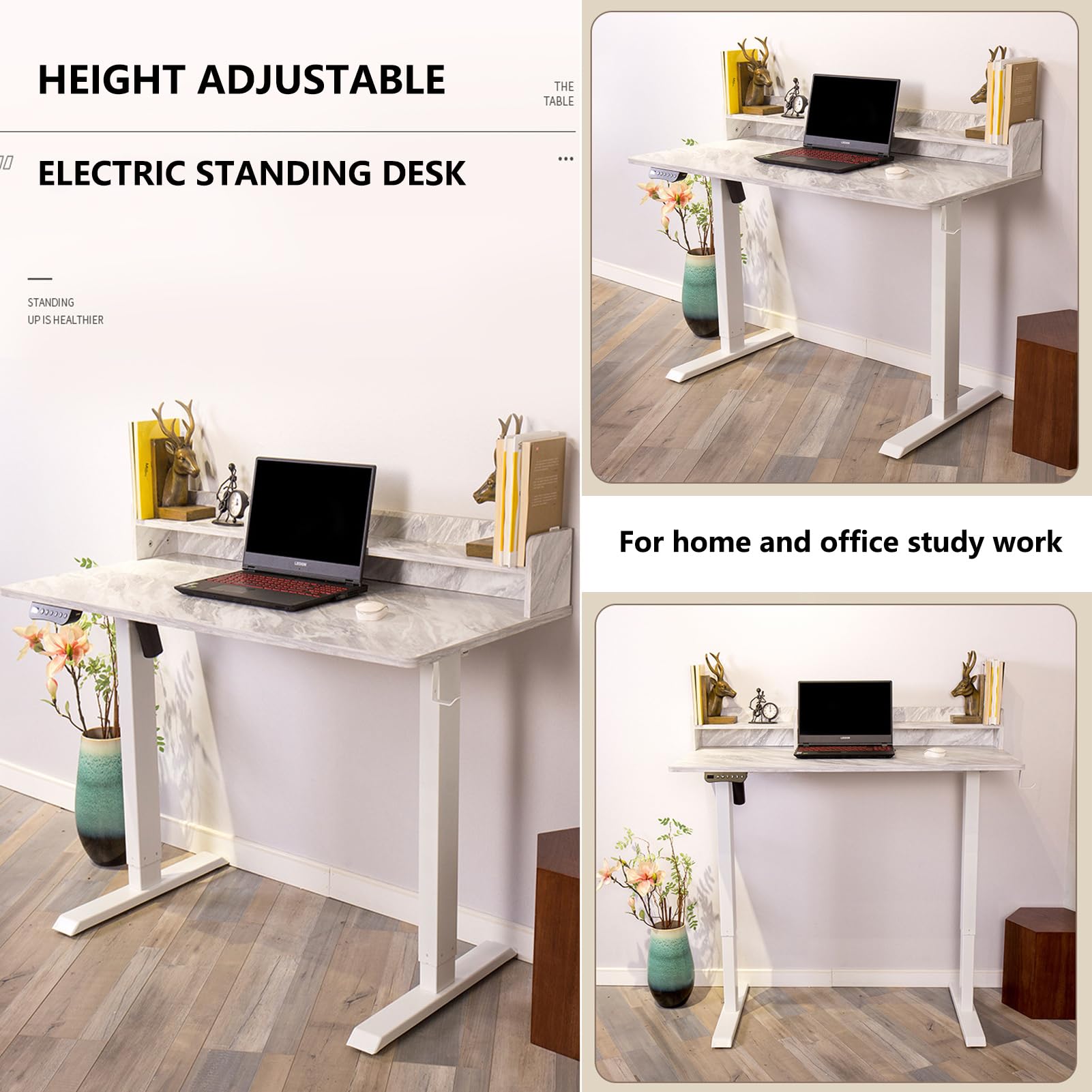 scrivania,Scrivania ad Altezza Regolabile elettrica, 140/120x60 Standing Desk ad Altezza Regolabile, Standing Desk scrivania Porta Computer con Gestione Cavi PC, Ganci ed éTagèRe à Livres