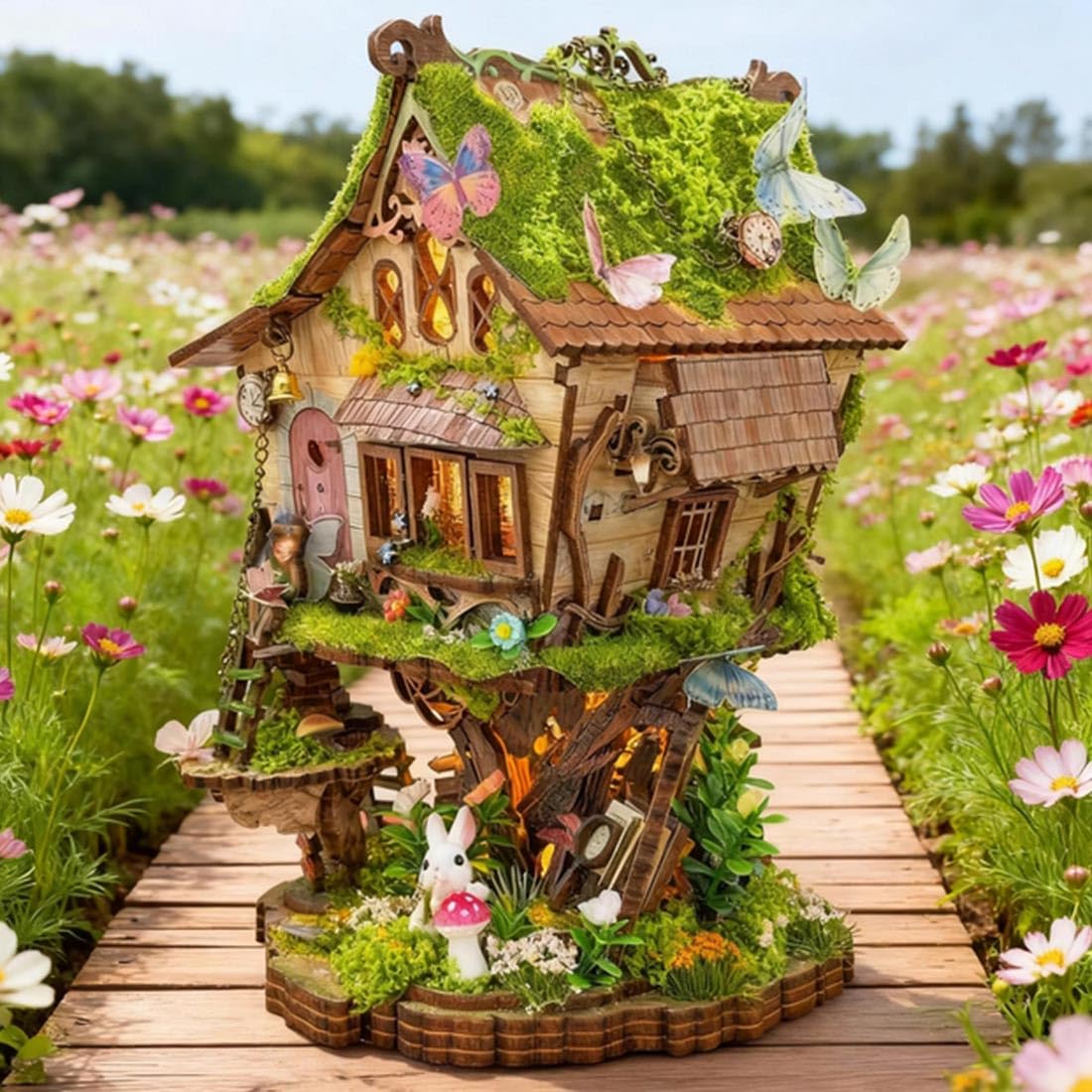 Drewniane puzzle 3D dla dorosłych do budowania, podświetlany domek na drzewie, drewniany książeczka, miniaturowy dom, DIY, zestaw modeli montażowych, kreatywna dekoracja domu i biura, prezent (137+