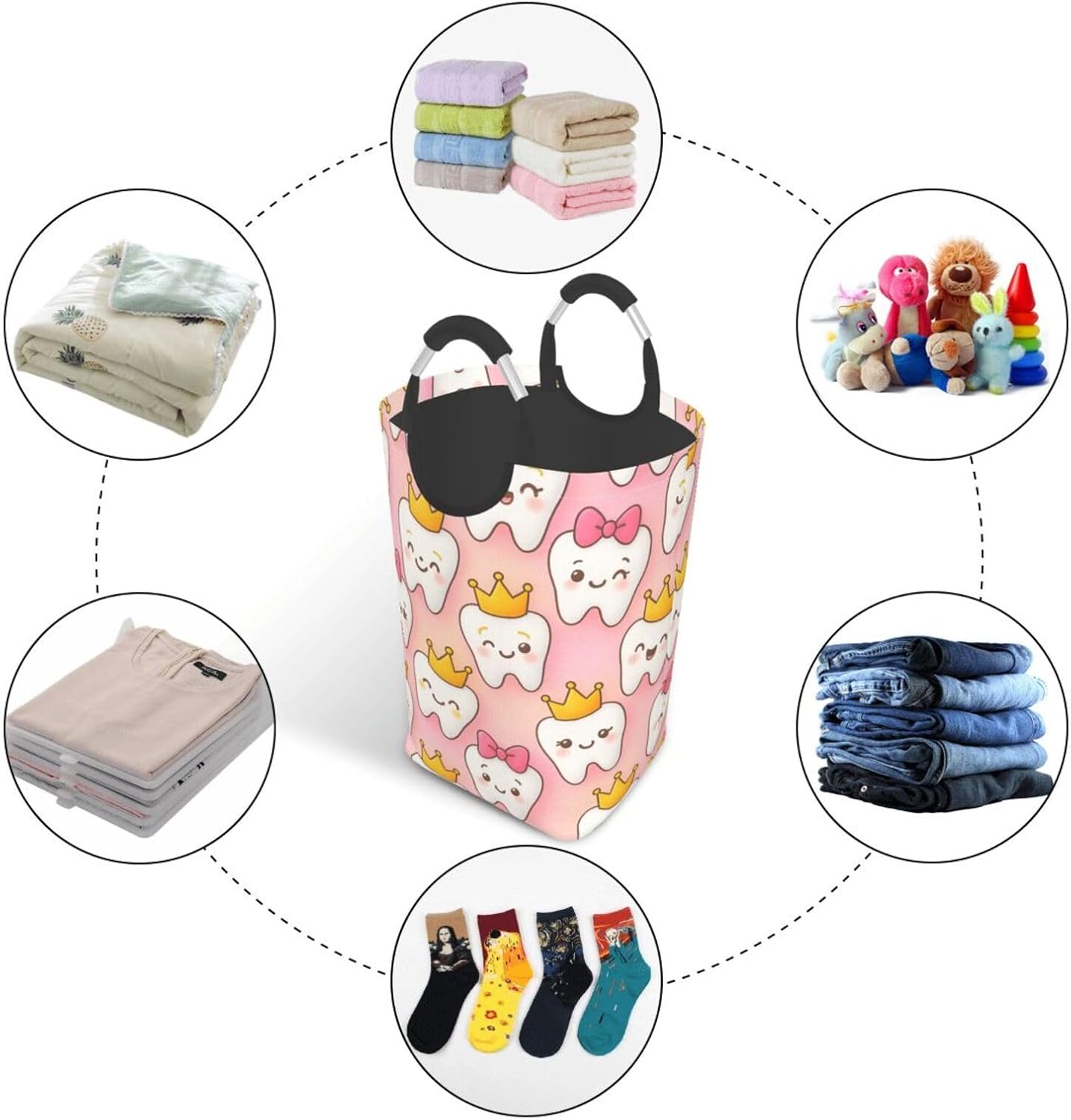 50l Laundry Basket Kawaii Dental Teeth Waterproof Laundry Hamper Foldable Clothes Laundry Bag With Handles