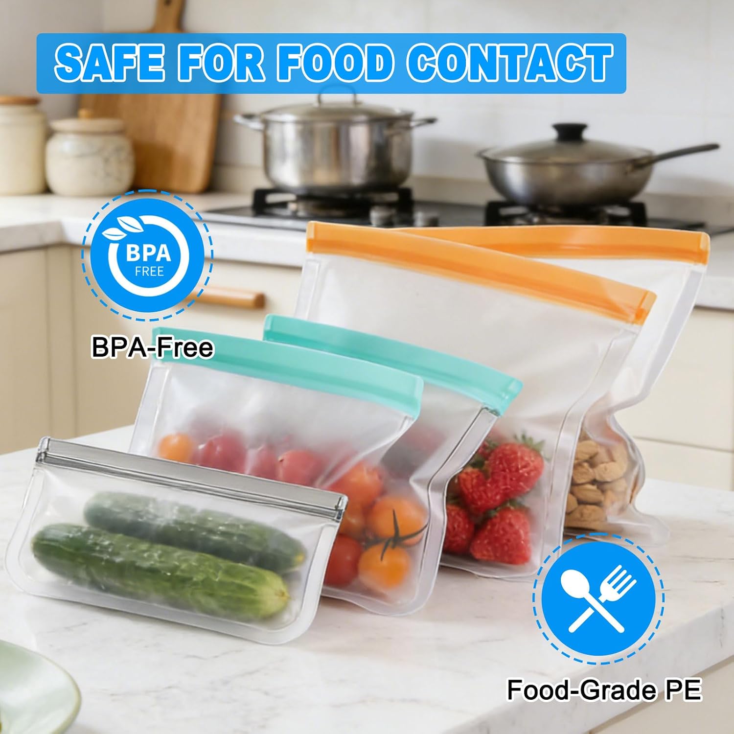 20 Pack Reusable Food Storage Bags Freezer Safe Dishwasher Leakproof for Frozen Meat Fruits & Vegetables Bag Home Organization Travel Toiletries Meal Prep 8 Gallon 8 Sandwich 4 Snack