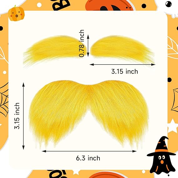 Yellow Mustache and Eyebrows Self-Adhesive Faux Beard Yellow Eyebrow Beard Set Halloween Cosplay Costume Accessories