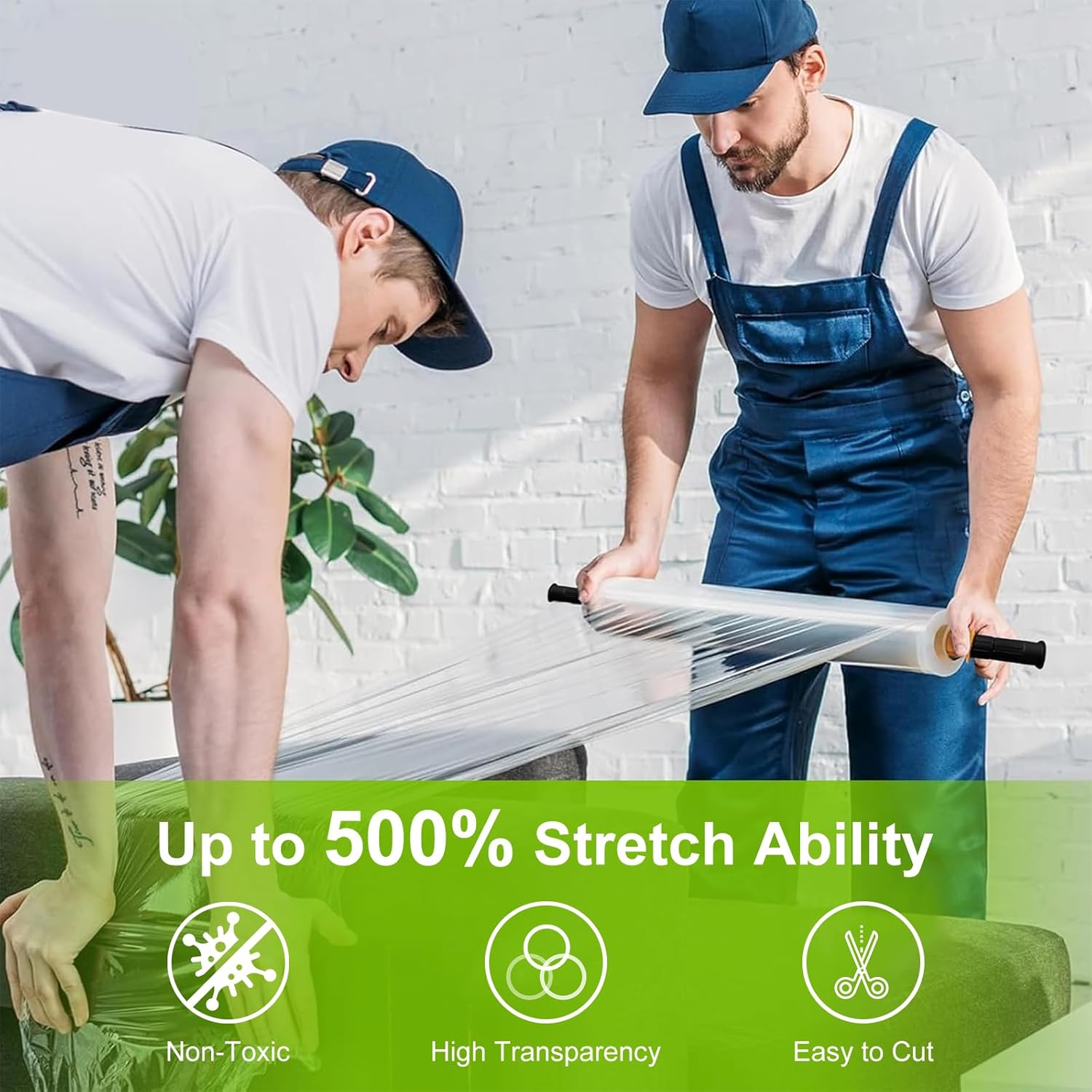 Clear Stretch Film, 15 Inch x 1000 Feet Stretch Wrap Roll for Pallet Wrap, Industrial Strength Stretch Wrap with Handles, Moving Wrapping Plastic Roll for Packing Materials Moving Supplies (2 Pack)