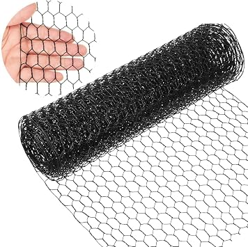 Black PVC Coated Hexagonal Chicken Wire Mesh, 1.31ft x 33.3ft Rustproof Galvanized Wire Net for Floral Arrangements DIY Crafts Chicken Coop Rabbit Garden Plant Protection Fencing