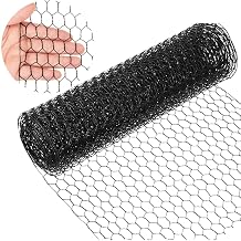 Black PVC Coated Hexagonal Chicken Wire Mesh, 1.31ft x 33.3ft Rustproof Galvanized Wire Net for Floral Arrangements DIY Crafts Chicken Coop Rabbit Garden Plant Protection Fencing