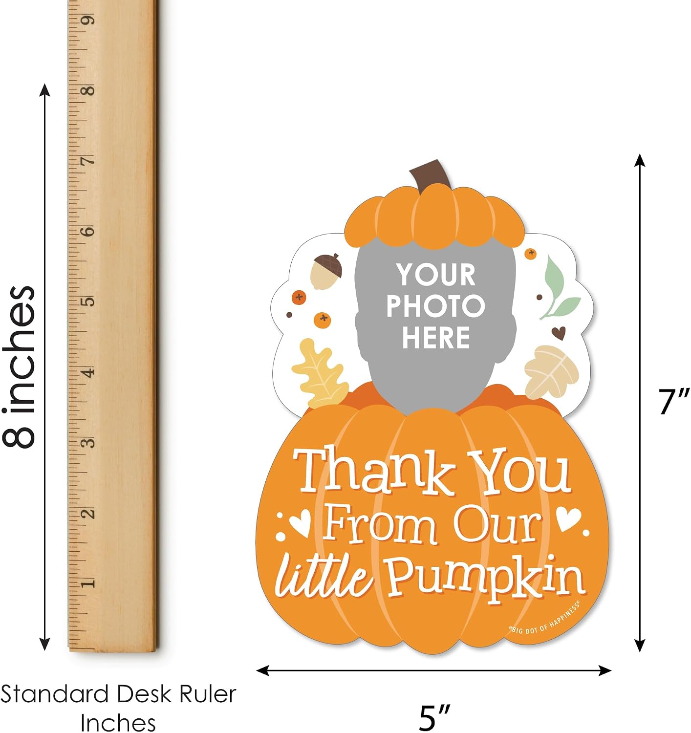 Big Dot of Happiness Custom Photo Little Pumpkin - Fall Birthday Party Fun Face Shaped Thank You Cards with Envelopes - Set of 12