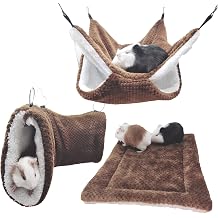 SEIS 3 Pcs Plush Hamster Hammock Set,Sugar Glider Hideout Tunnel Mat,Coffee | Hanging Bed Channel, Small Animal Hanging Cage Accessories for Guinea Pig,Chinchilla,Rat,Gerbil,Ferret,Squirre,Birds,Parrot