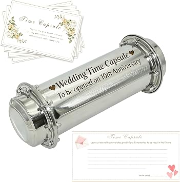 Stainless Steel Wedding Time Capsule with 50pcs Floral Greeting Cards Waterproof Keepsake Set for 10th Anniversary, Bridal Shower, and Wedding Memories Time Capsule Box+50pcs Cards