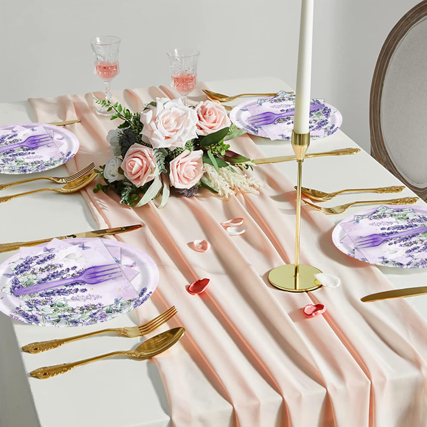 40Pcs Purple Party Lavender Paper Plates & Napkins-Watercolor Floral Cake Dessert Tableware Butterfly Floral Lavender Birthday Dinnerware for Girl Baby Shower Birthday Party Baby Shower Decor Serve 20 - Image 6