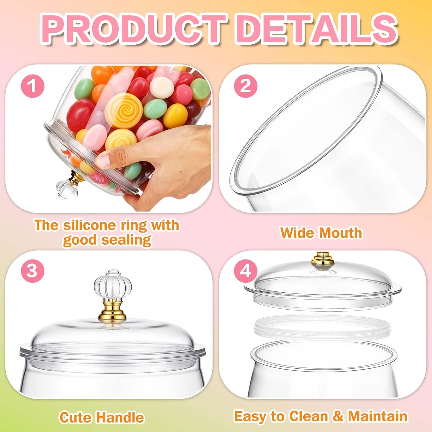 mwellewm 6PC Airtight Candy Jar with Lid and Spoon Plastic Cookie Dispenser