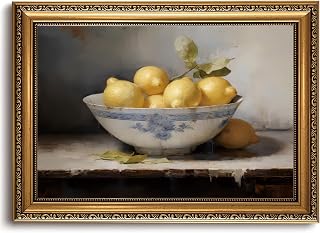 LHHJDIO Vintage Gold Framed Wall Art Farmhouse Lemons Canvas Wall Art Antique Still Life Fruit Picture Wall Decor Rustic Kitchen Art Prints for Dining Room 12"x16"