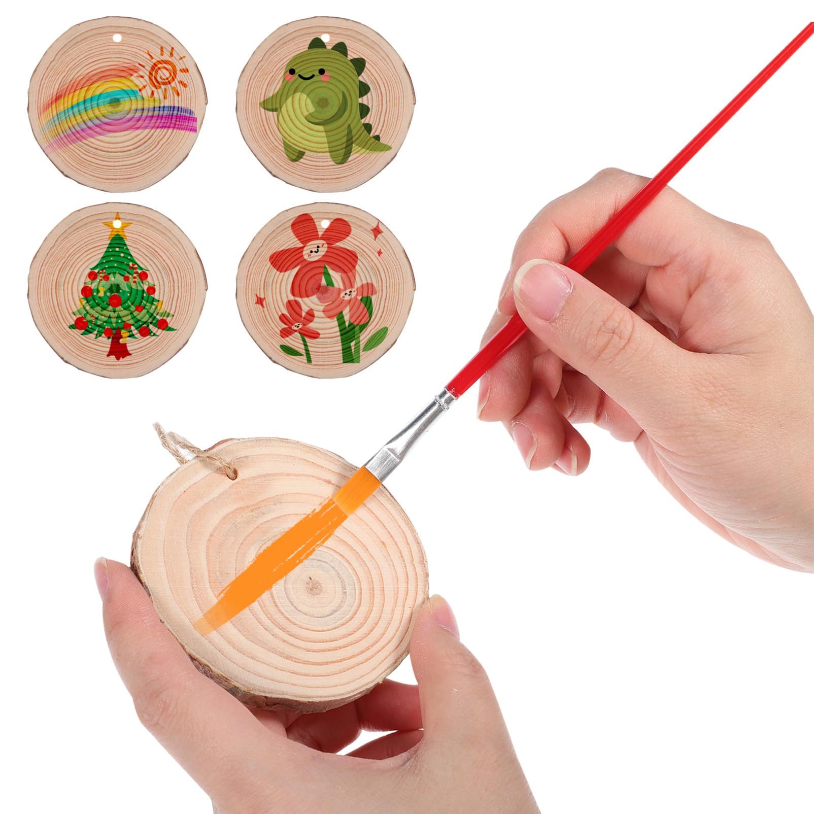 50 Stück Holzscheiben mit Jute Schnur Ungebohrte Holzrunden für Diy Bastelprojekte Weihnachts und Hochzeitsdekorationen