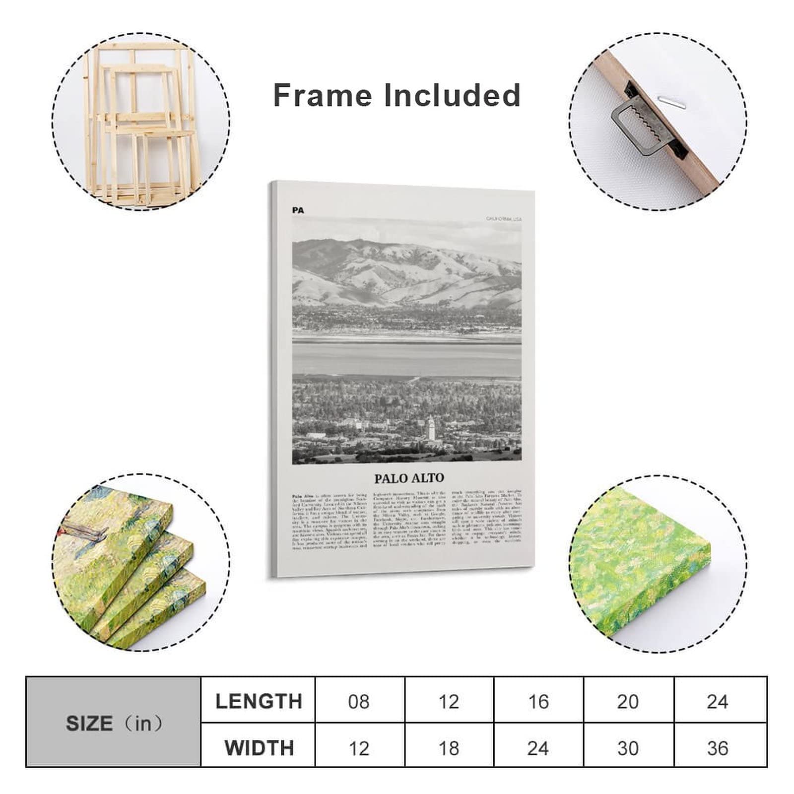 Palo Alto Print Black And White, Palo Alto Wall Art, Palo Alto Poster, Palo Alto Photo, Palo Alto Wa Poster Decorative Painting Canvas Wall Art Living Room Posters Bedroom Painting 20x30inch(50x75cm)