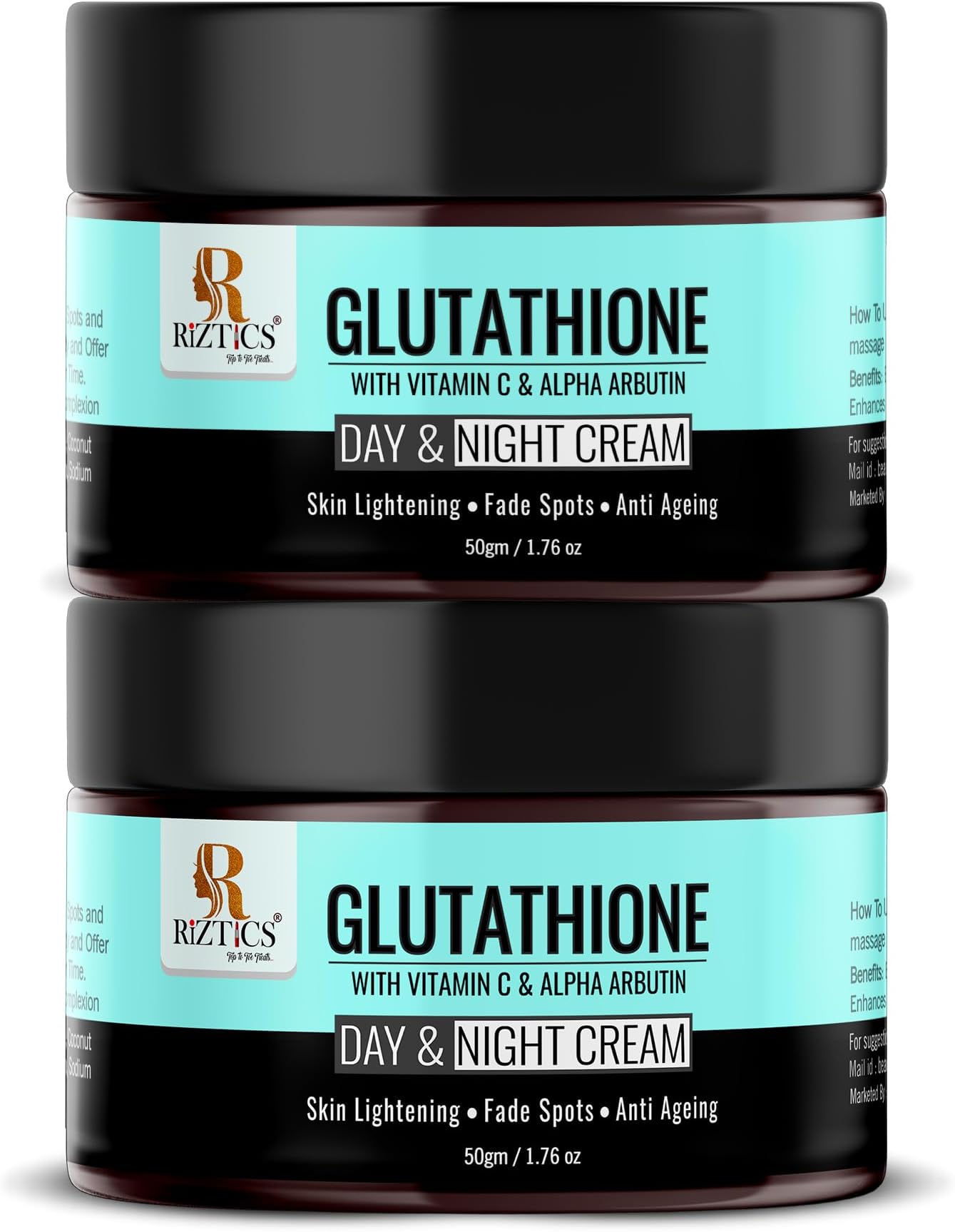 L-Glutathione Cream for Skin Whitening with Vitamin C & Arbutin Fades Dark Spots and Anti Ageing 50gm, Day & Night Cream - Pack of 2