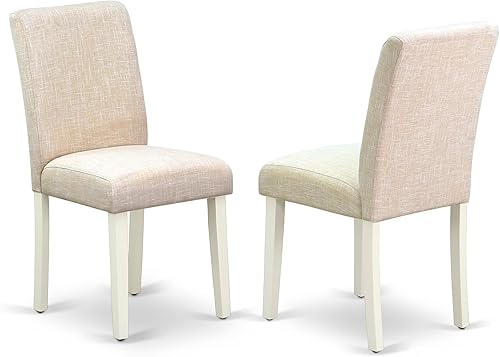 East West Furniture ABP2T02 Abbott Parson - Juego de 2 sillas tapizadas de tela de lino beige claro, color blanco lino