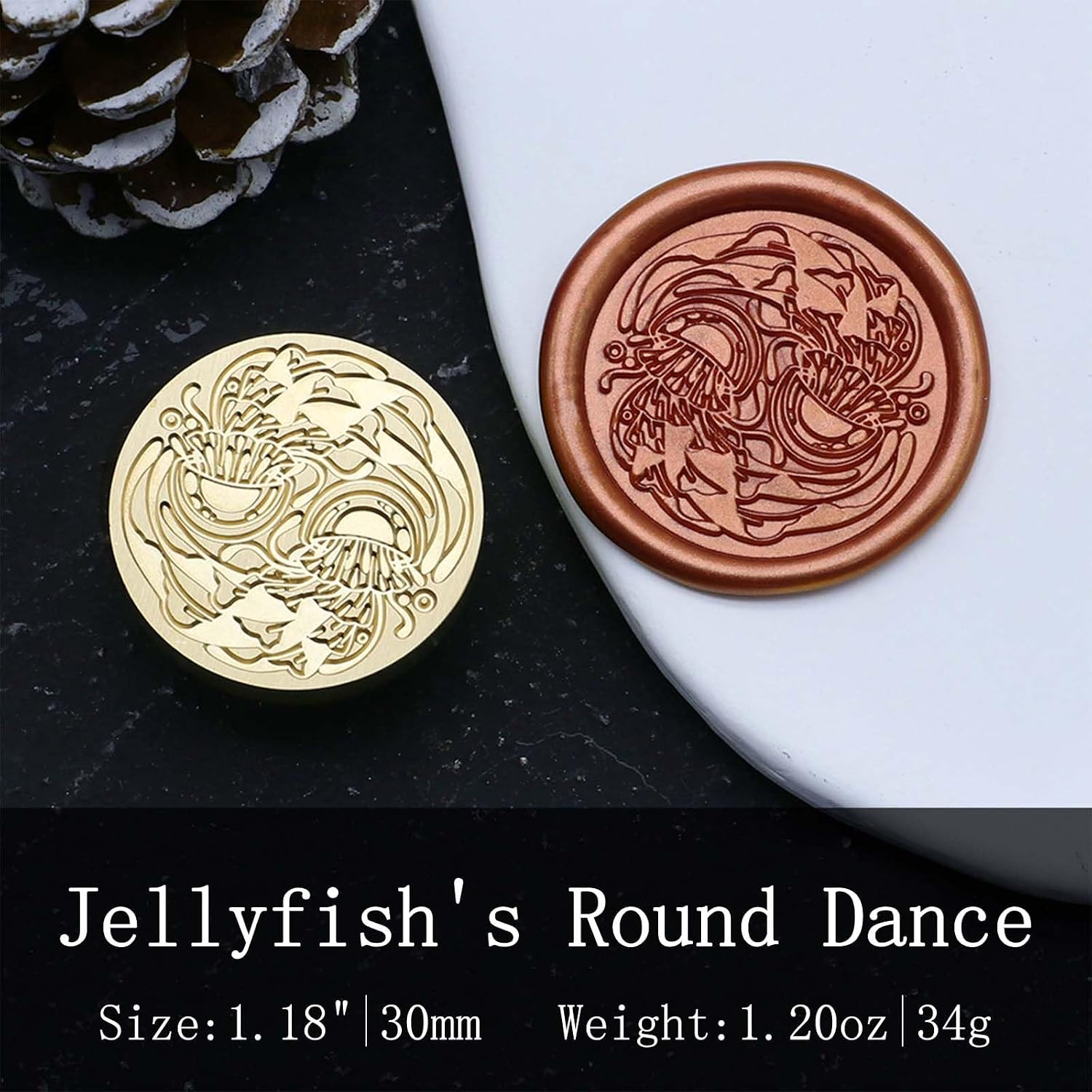 Marine Animal Wax Seal Stamp - Dancing Jellyfish Sealing Wax Stamp,1.18 Inch/30mm Dual Jellyfish Sealed Stamp Heads for Envelopes,Letters,Handicraft DIY and Christmas image 2