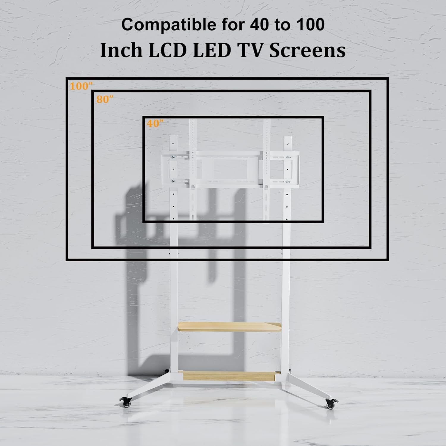 unho TV Cart Rolling Stand with Wheels Shelves for 55 65 75 85 86 90 95 98 100 inch LCD/LED Adjustable Heights TV Mount Stands for Bedroom VESA 800x600mm max Load Capacity 220lbs