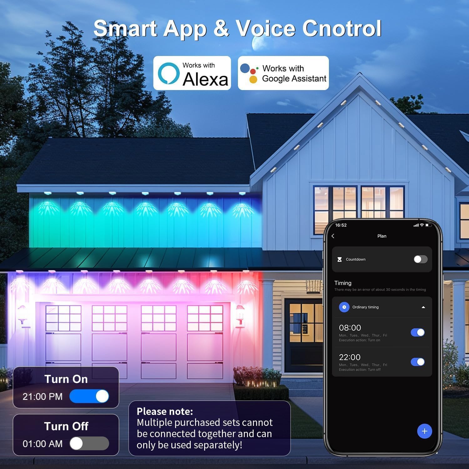 Permanent Outdoor Lights, 100ft with 72 LED Lights, IP67 Waterproof, 75 Scene Modes for Patio, Eave, Outdoor Decor, Compatible with Alexa, Google Assistant, White