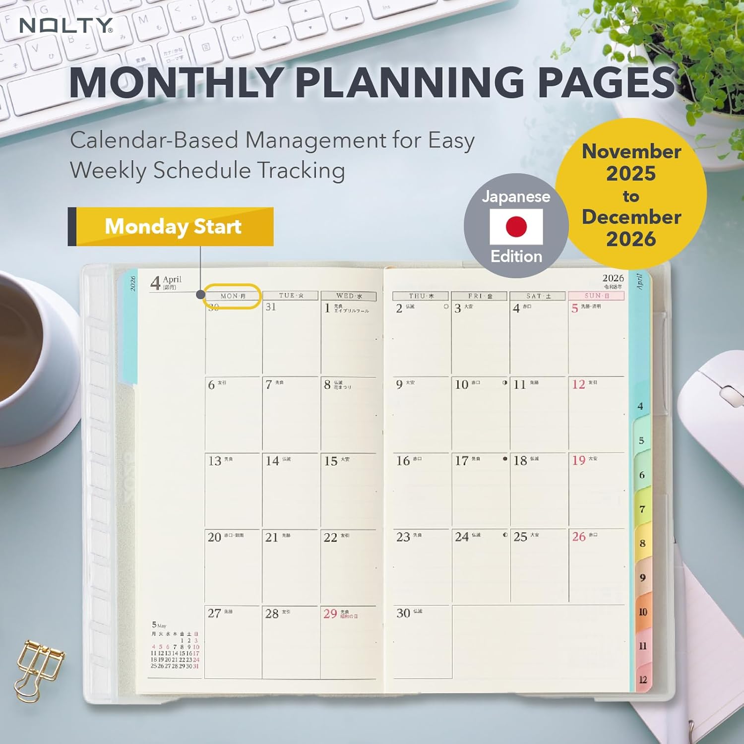 NOLTY PAGEM Compact-i Memo Weekly Planner 2026, January Start, Japanese Edition, Light blue, 2026-2201