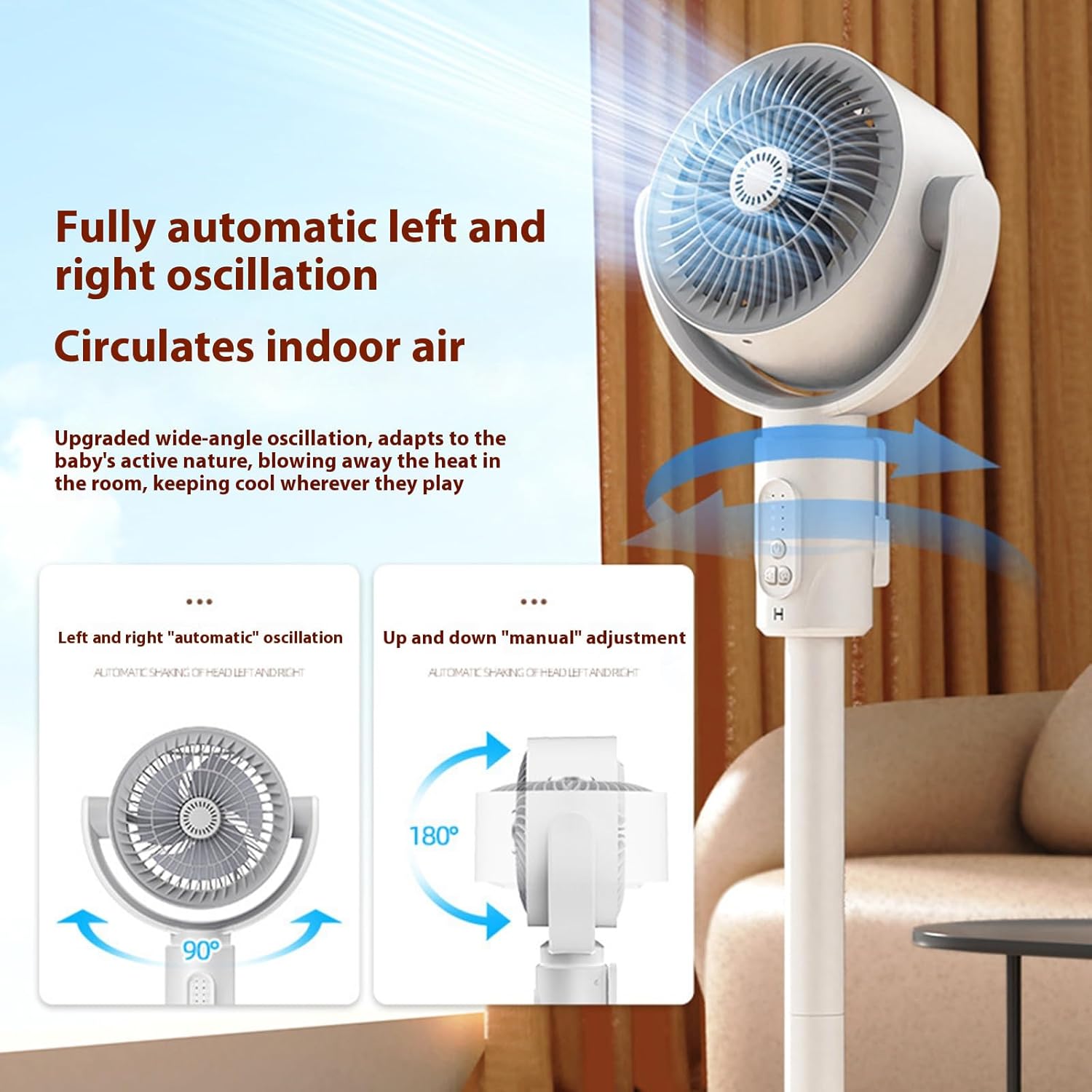 Height Adjustable Tower Fan With Quiet Operations Remote Control 5 Speed Setting Rechargeable Oscillating Fan For Space Rechargeable Desk With Timer Function