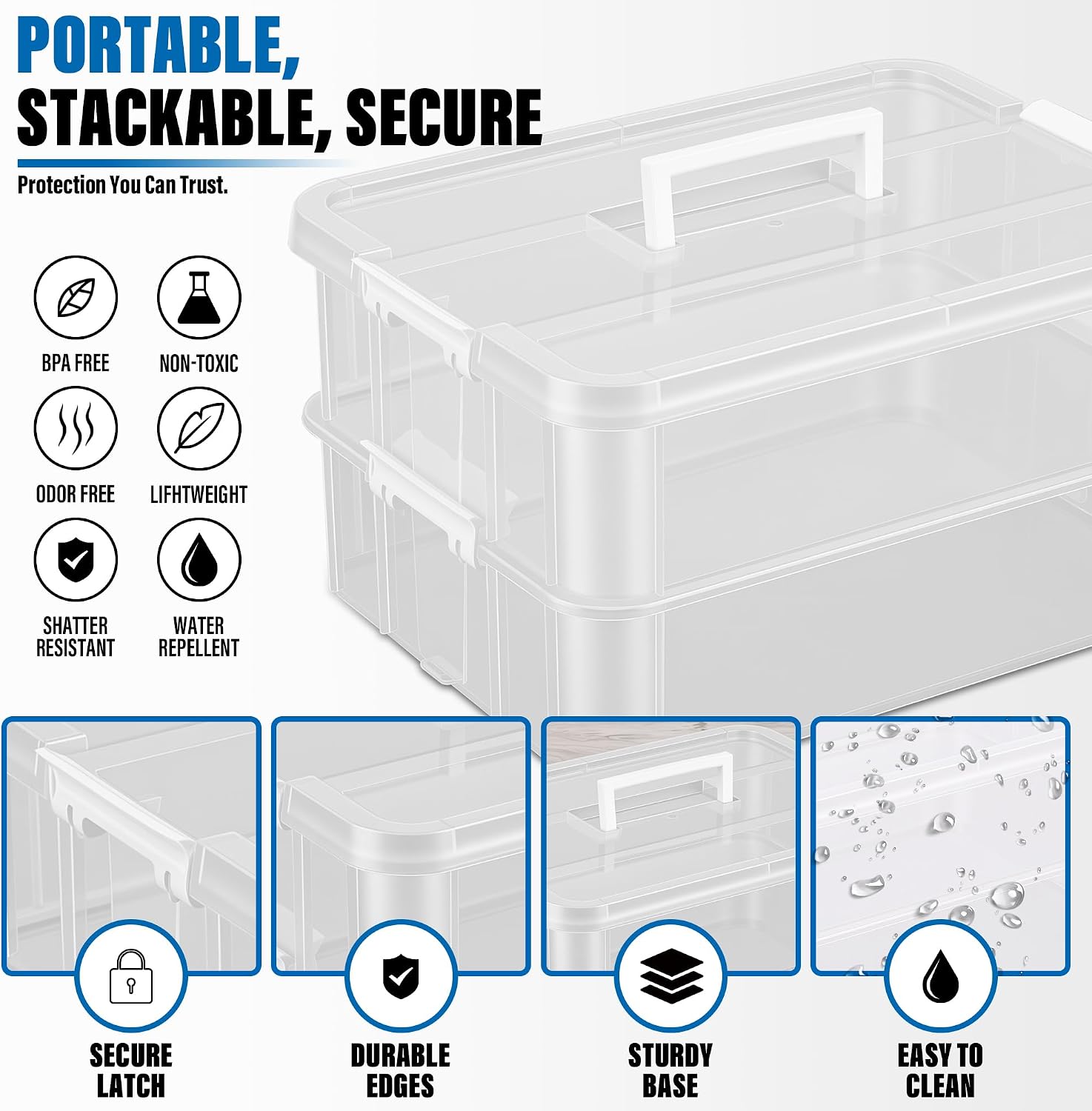 CraftGenes 2-Tier Clear Craft Storage Box with Handle