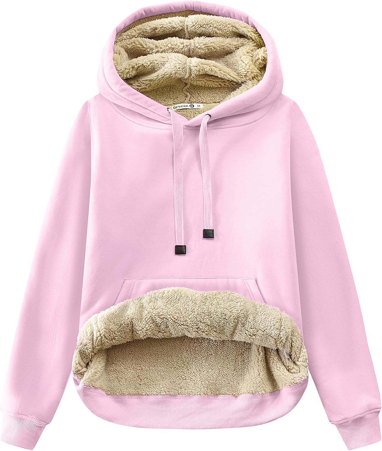 Gesean Women's Sherpa Lined Cotton Pullover Sweatshirts Fleece Hoodies Kangaroo Hooded Pocket for Women