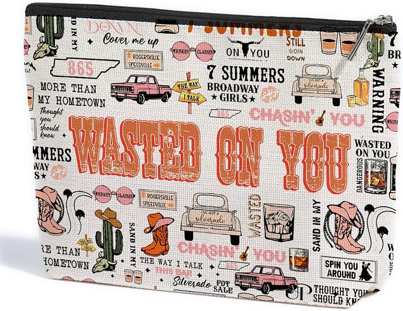 Necessaire de maquiagem ZHAMEN com estampa western e zíper