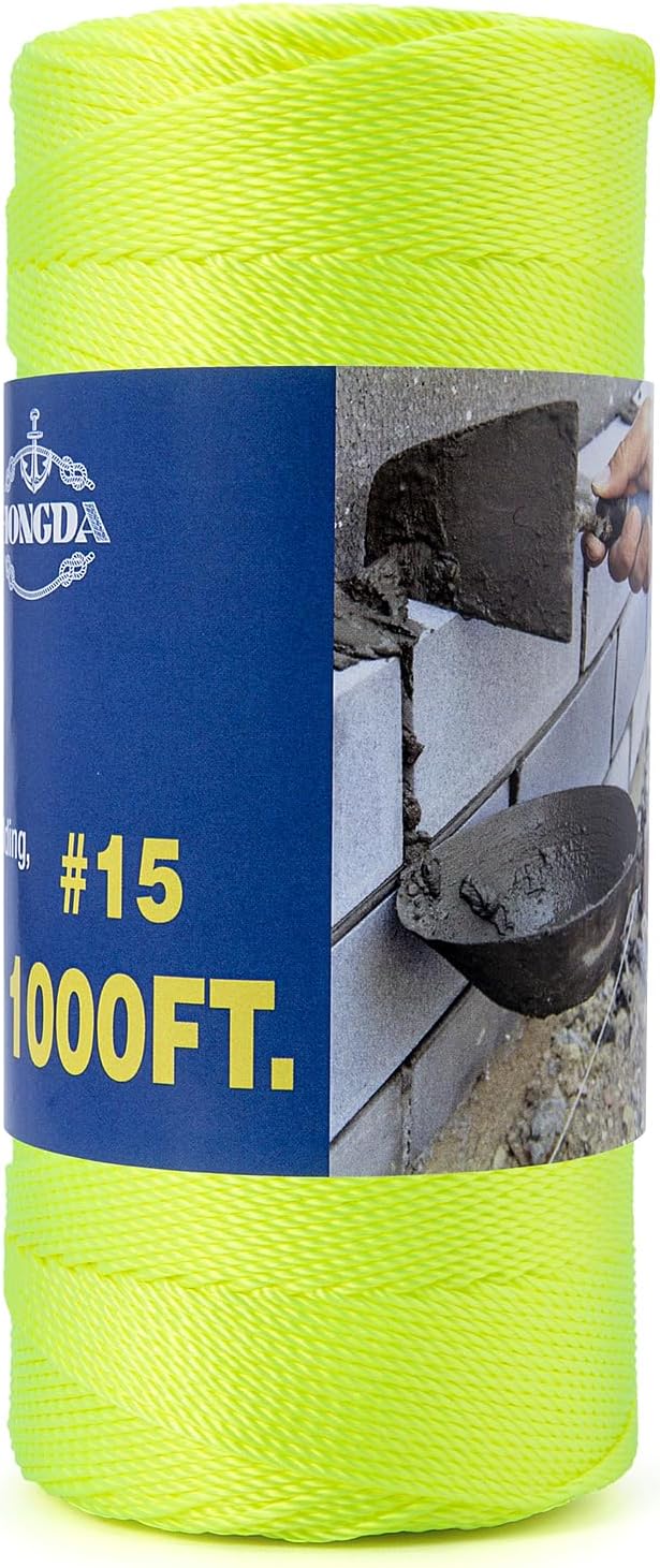 HONGDA Twisted Nylon String, #15 x Mason Line String, Nylon Twine for Masonry Job, Trot Line, Decoy Line, Net Making and Mending, Workshop, Crafts, Gardening Fl. Yellow
