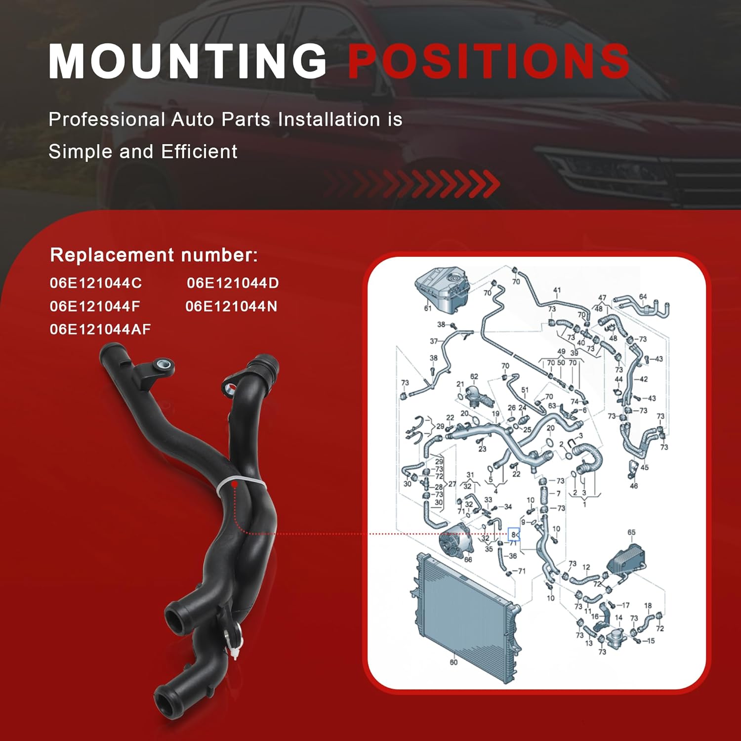 06E121044C 06E121044D Engine Coolant Secondary Return Pipe Compatible with VW Touareg Audi A4 A5 A6 A8 Q5 Q7 06E121044N