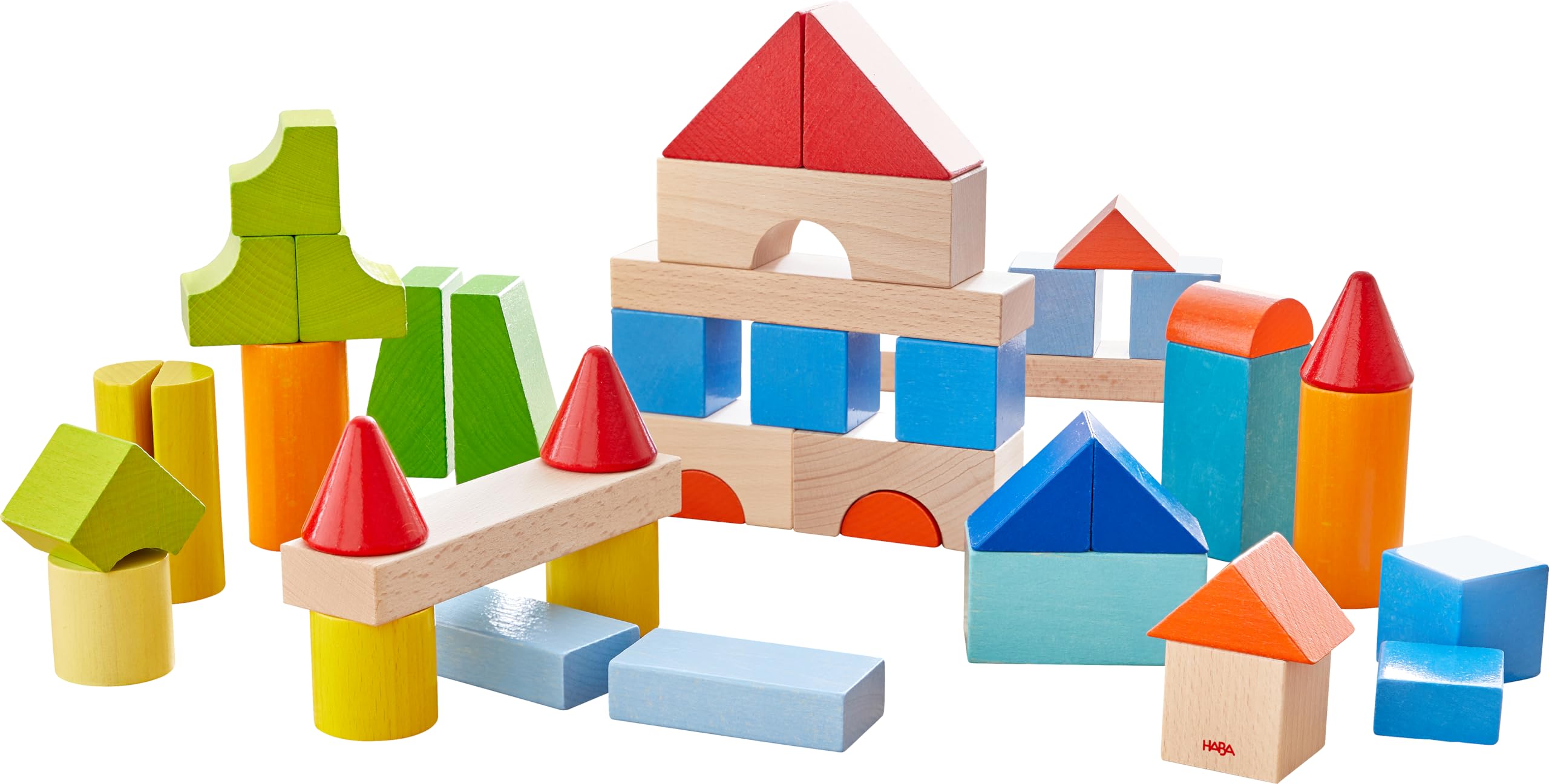 HABA Basis Holzbausteine - 85 Bunte Bausteine mit Baumwolltasche - Made in Germany - ToyAward Gewinner 2024 - Für Kinder ab 1 Jahr - 2010921001