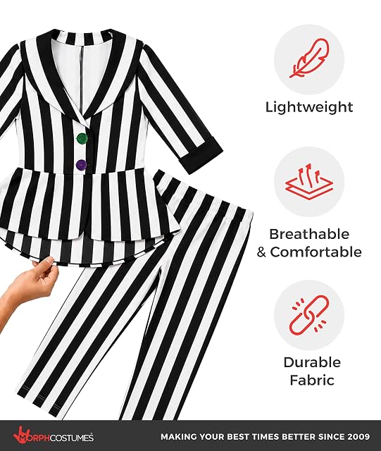 Foto 7 de 7 de Morph Disfraz Mujer Rayas Blancas y Negras, Traje Elegante para Fiestas y Eventos de Halloween, XL