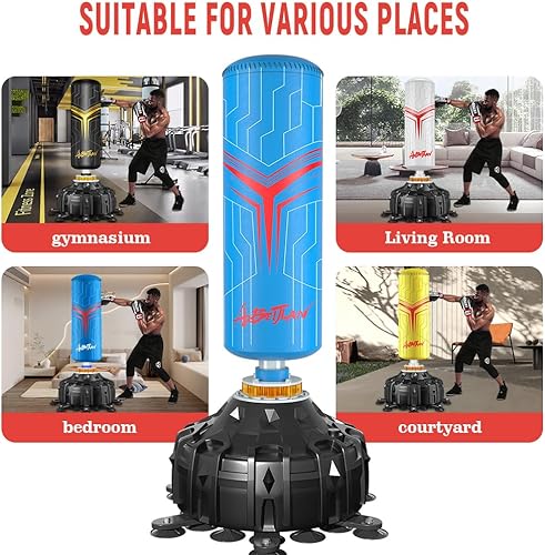 Miniatura 6 de AIBEIJIAN Saco de boxeo con soporte para adultos de 70 pulgadas con guantes de boxeo, bolsa de boxeo con soporte, amortiguador, base de ventosa,